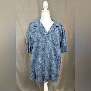 George Men's Hawaiian Blue Leaf Print Button-Down Shirt, Size: Large, NWT